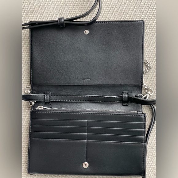 New All Saints Claremount Leather Chain Snake Crossbody Bag In Light Olive - Picture 8 of 13